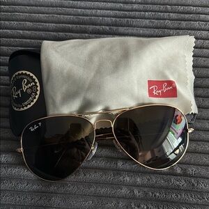 Ray-Ban Polarized Gold Frame Aviator Sunglasses